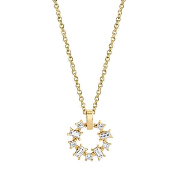 MICHAEL M Fashion Necklaces 18K Yellow Gold Montage Baguette and Princess Cut Ring Pendant P413