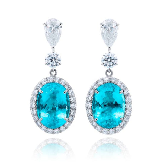 Oval Paraiba & Pear-Cut Diamond Drop Earrings