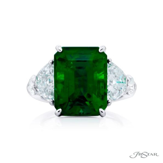Emerald-Cut Emerald & Shield Diamond Ring