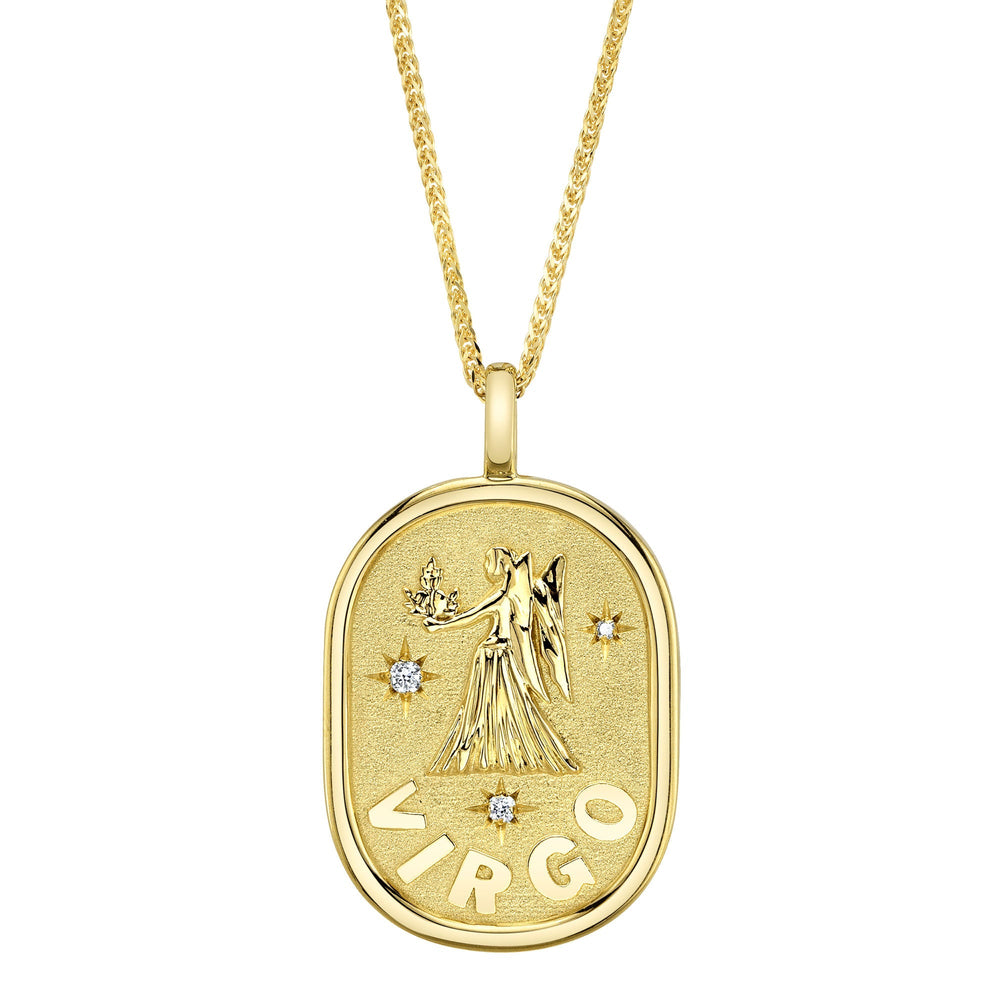 0.02CT DIAMOND ZODIAC VIRGO MAIDEN STAR MATTE CHOPIN CHAIN NECKLACE
