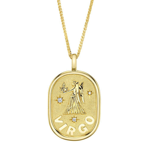 0.02CT DIAMOND ZODIAC VIRGO MAIDEN STAR MATTE CHOPIN CHAIN NECKLACE