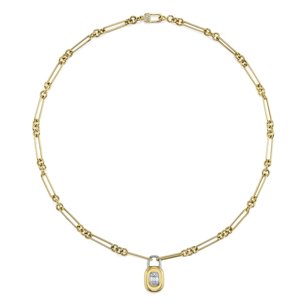 0.25CT DIAMOND BAGUETTE MATTE LOCK NECKLACE