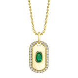 0.19CT DIAMOND & 0.21CT EMERALD OVAL DOG TAG BALL CHAIN NECKLACE