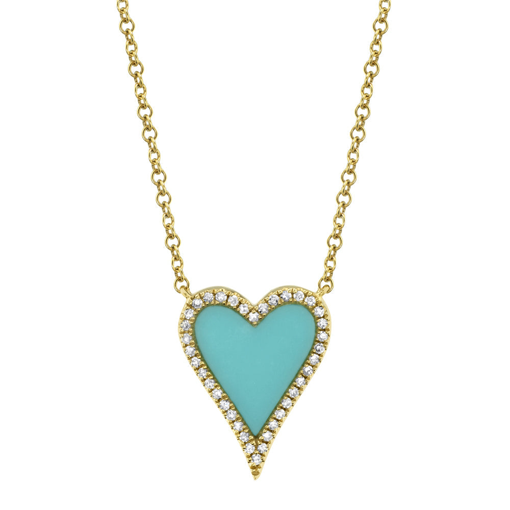 0.09CT DIAMOND & 0.69CT COMPOSITE TURQUOISE HEART NECKLACE