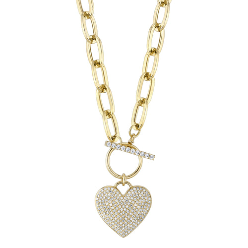0.50CT DIAMOND PAVE HEART PAPER CLIP LINK NECKLACE