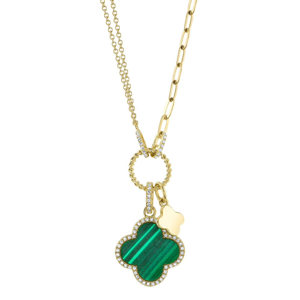 0.17CT DIAMOND & 1.88CT MALACHITE CLOVER PAPER CLIP LINK NECKLACE