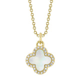 0.08CT DIAMOND & 0.41CT MOTHER OF PEARL CLOVER NECKLACE