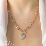 0.50CT DIAMOND PAVE HEART PAPER CLIP LINK NECKLACE