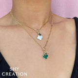 0.17CT DIAMOND & 1.88CT MALACHITE CLOVER PAPER CLIP LINK NECKLACE