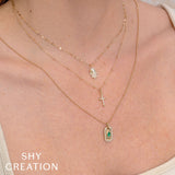 0.19CT DIAMOND & 0.21CT EMERALD OVAL DOG TAG BALL CHAIN NECKLACE