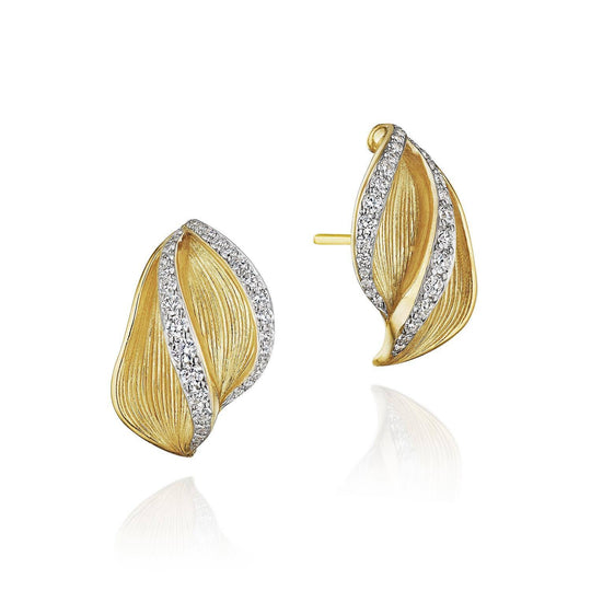 Double Petal Diamond Huggie Earrings