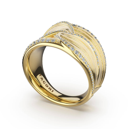 Sculpted Double-Petal Pavé Band in 14kt Yellow Gold