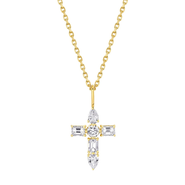 MICHAEL M Fashion Necklaces 14K Yellow Gold Montage Diamond Emerald Cross Pendant P410