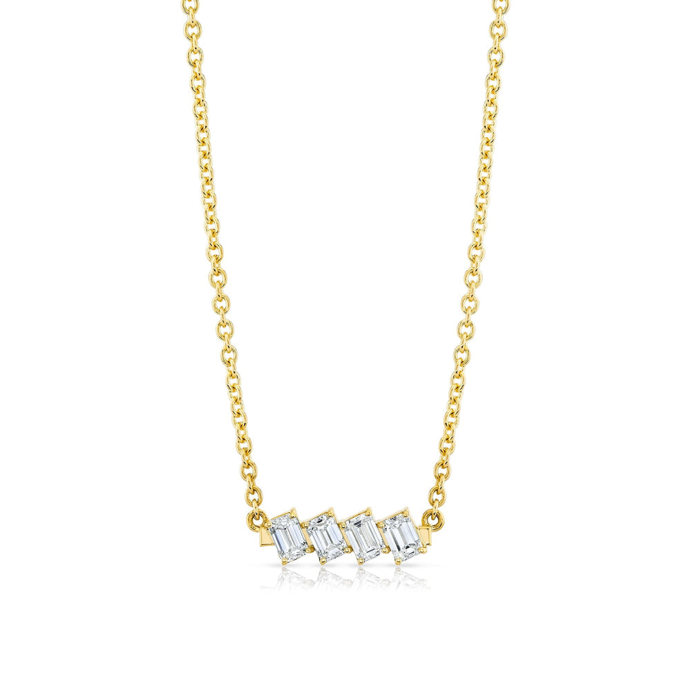 Mini Montage Emerald Cut Diamond Bar Necklace