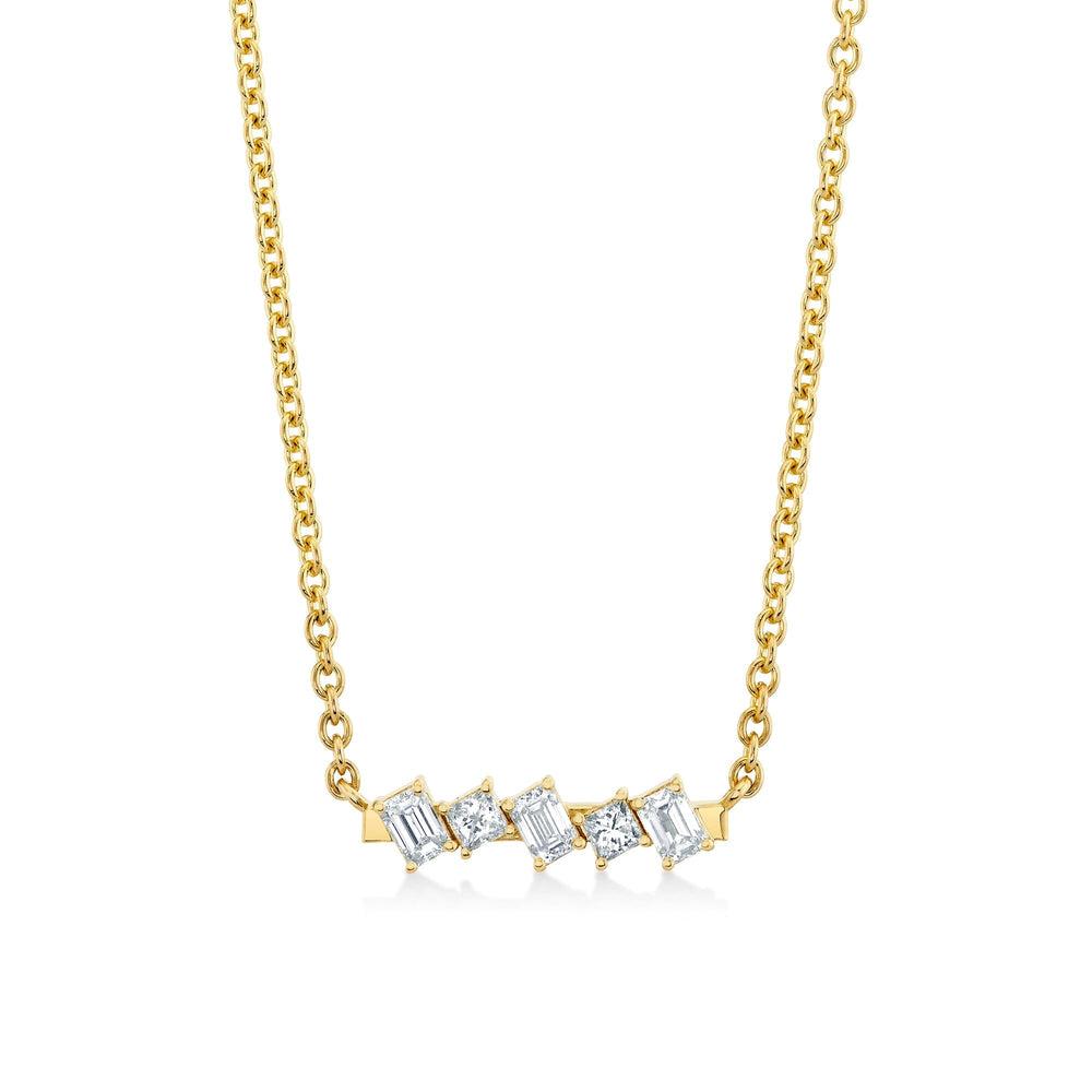 Mini Montage Emerald & Princess Diamond Bar Necklace