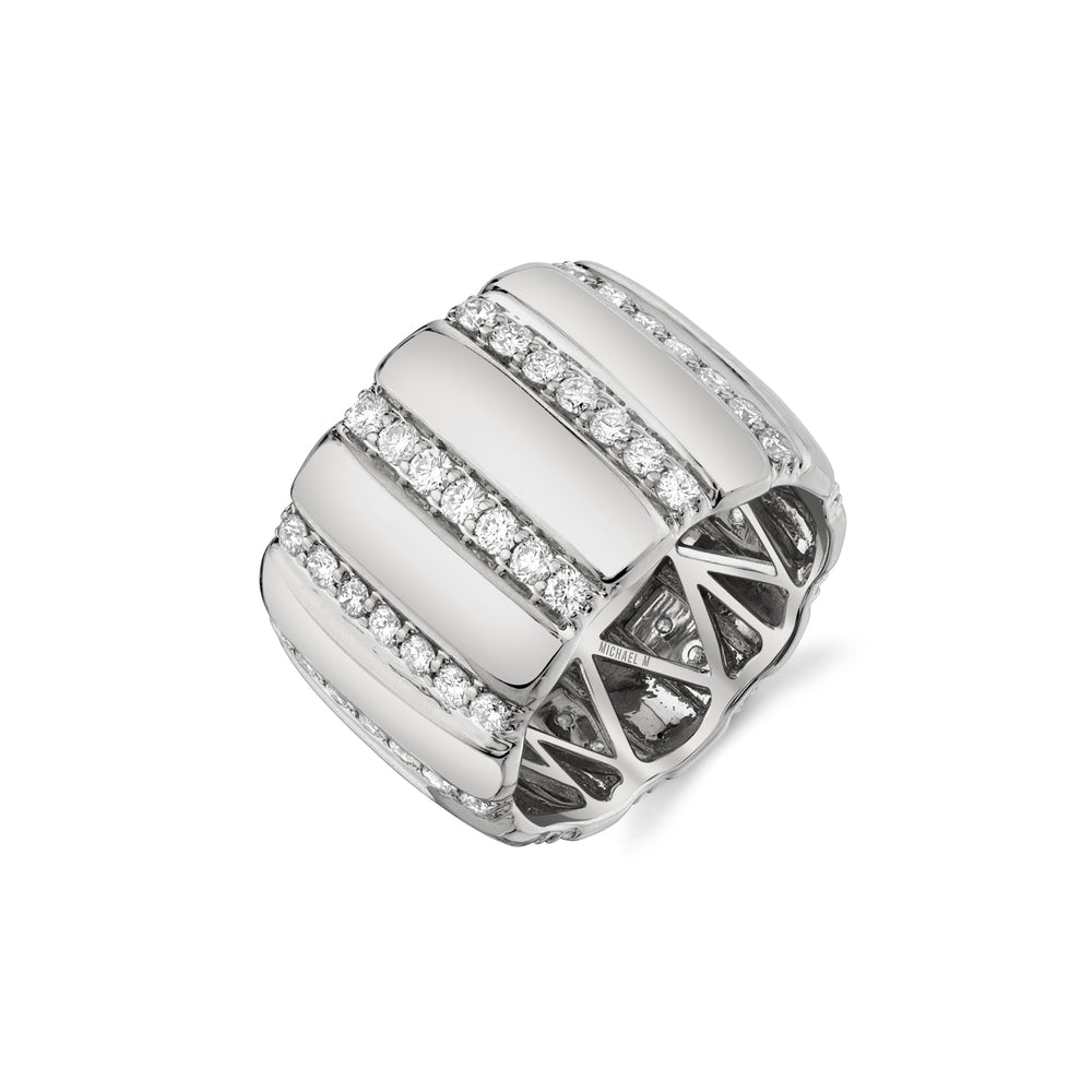 Silver Orb Ribbed Ring