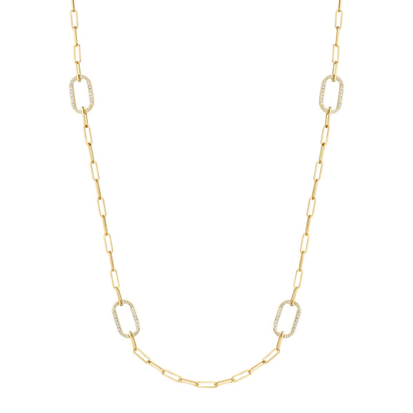 MICHAEL M Necklaces 14K Yellow Gold / 32" Pavé Link Station Necklace CN519