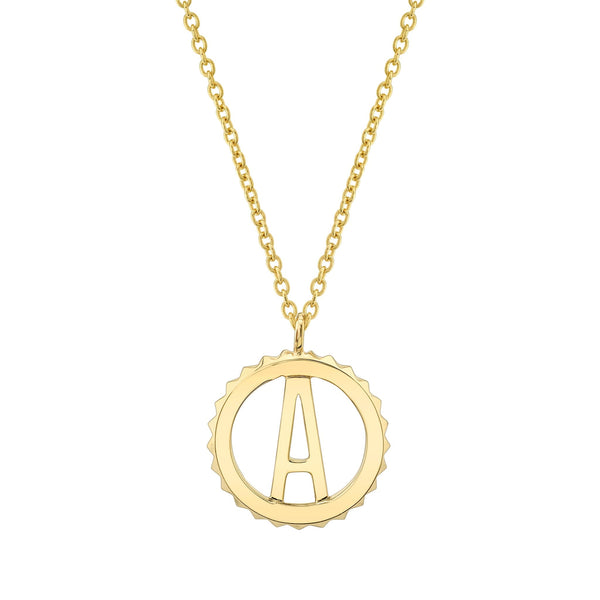 MICHAEL M Necklaces 14K Yellow Gold / A Mini Tetra Initial Medallion P364