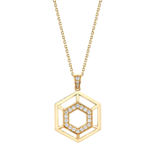 MICHAEL M Necklaces 14K Yellow Gold Hex Truss Pendant P510