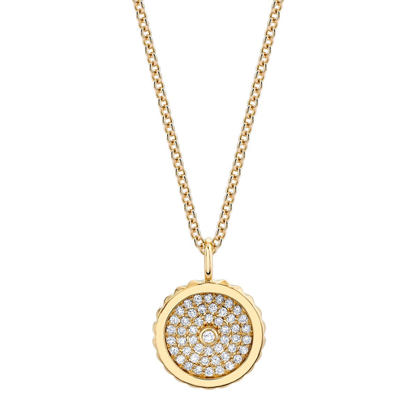 MICHAEL M Necklaces 14K Yellow Gold Tetra Pavé Bezel Medallion P397