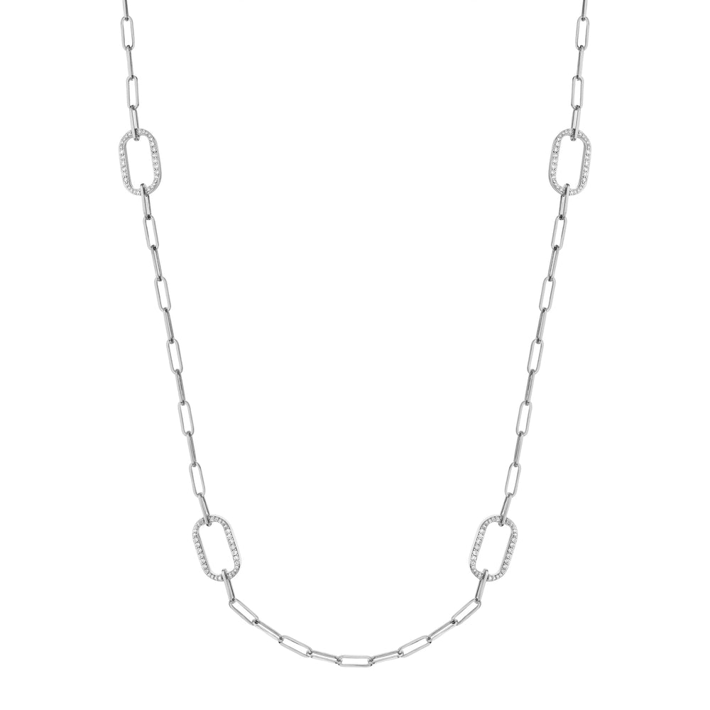 Silver Pavé Link Station Necklace