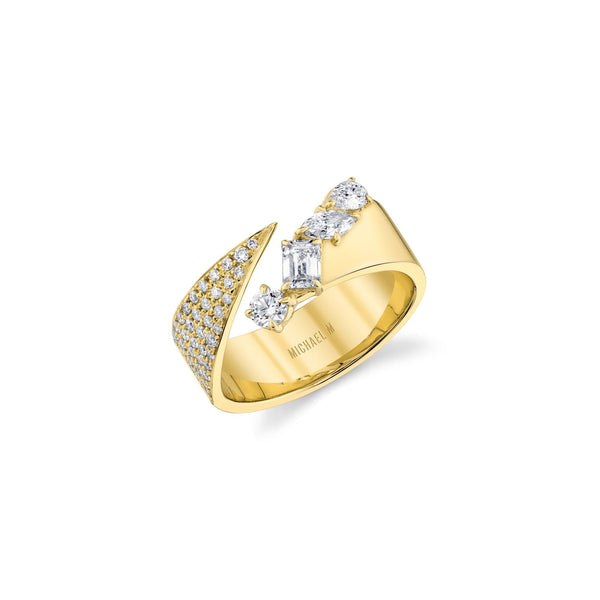 MICHAEL M Rings 18K Yellow Gold / 4 Montage Diamond Split Band With Pave B551