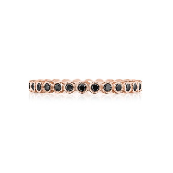 Round Bezel Droplet Wedding Band with Black Diamond
