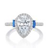 Pear 3-Stone Engagement Ring with Blue Sapphire - Image 2