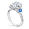Oval 3-Stone Engagement Ring with Blue Sapphire - Image 3