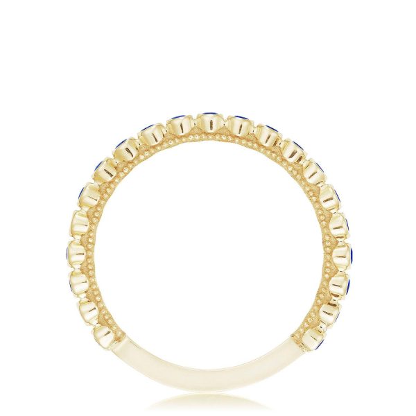 Round Bezel Droplet Wedding Band with Sapphire - Image 3