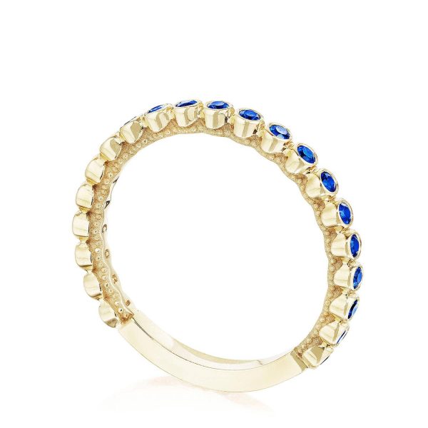 Round Bezel Droplet Wedding Band with Sapphire - Image 2