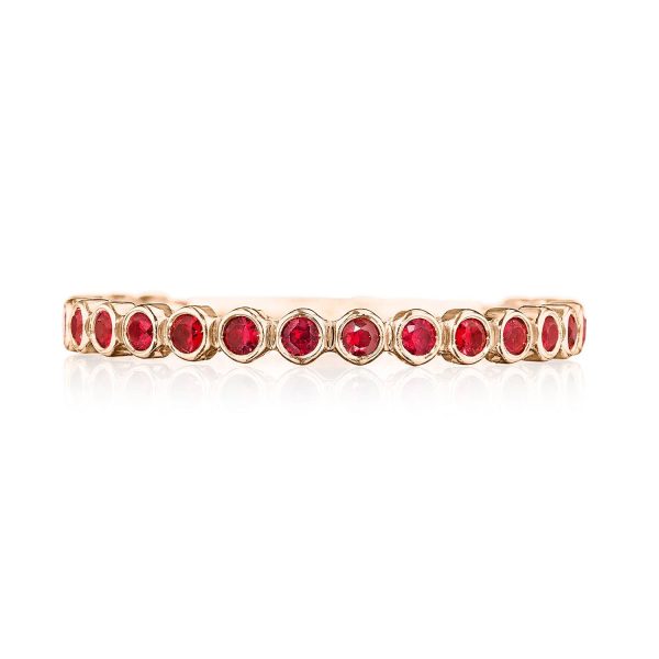 Round Bezel Droplet Wedding Band with Ruby - Image 2