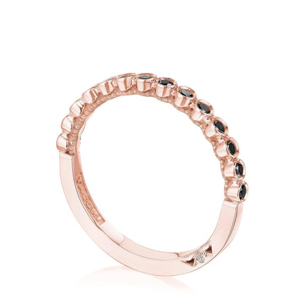 Round Bezel Droplet Wedding Band with Black Diamond - Image 2