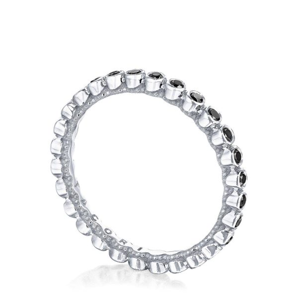 Round Bezel Droplet Wedding Band with Black Diamond - Image 2