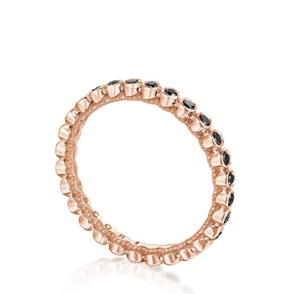 Round Bezel Droplet Wedding Band with Black Diamond - Image 4