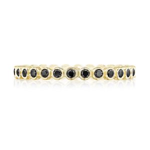 Round Bezel Droplet Wedding Band with Black Diamond
