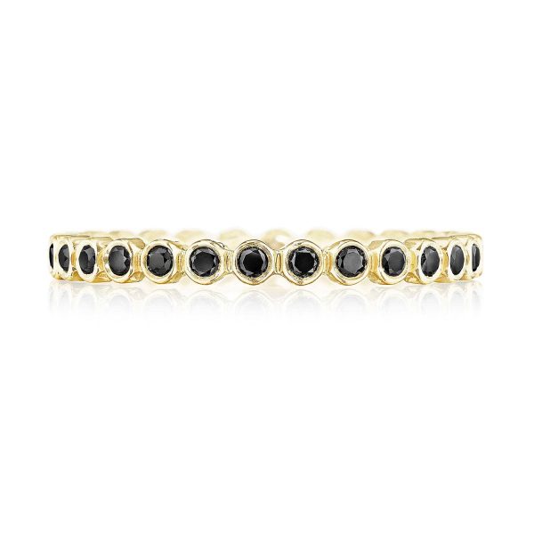 Round Bezel Droplet Wedding Band with Black Diamond