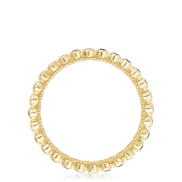 Round Bezel Droplet Wedding Band with Black Diamond - Image 3