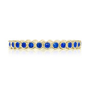 Round Bezel Droplet Wedding Band with Sapphire