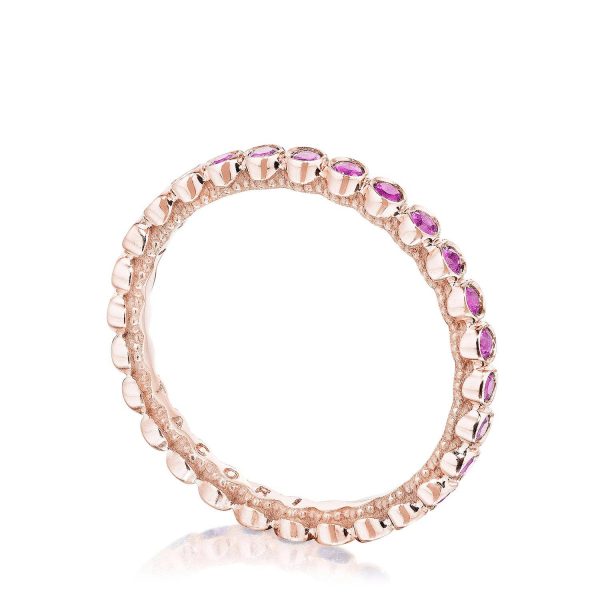 Round Bezel Droplet Wedding Band with Pink Sapphire - Image 2