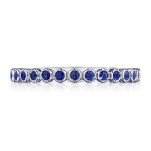 Round Bezel Droplet Wedding Band with Sapphire