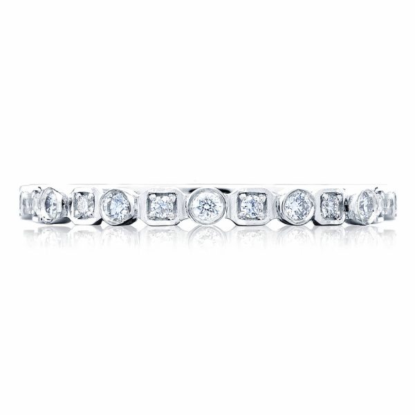 Round Bezel Droplet with Square Accent Wedding Band