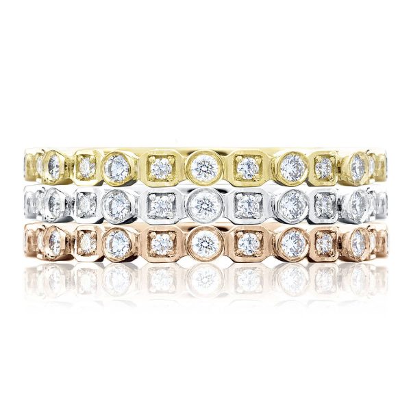 Round Bezel Droplet with Square Accent Wedding Band - Image 2