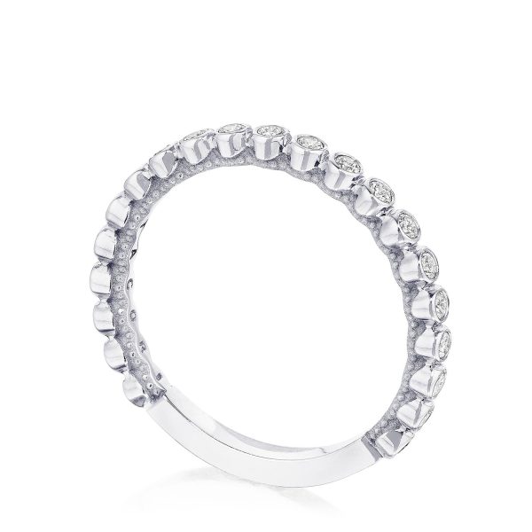 Round Bezel Droplet Wedding Band with Diamond - Image 3
