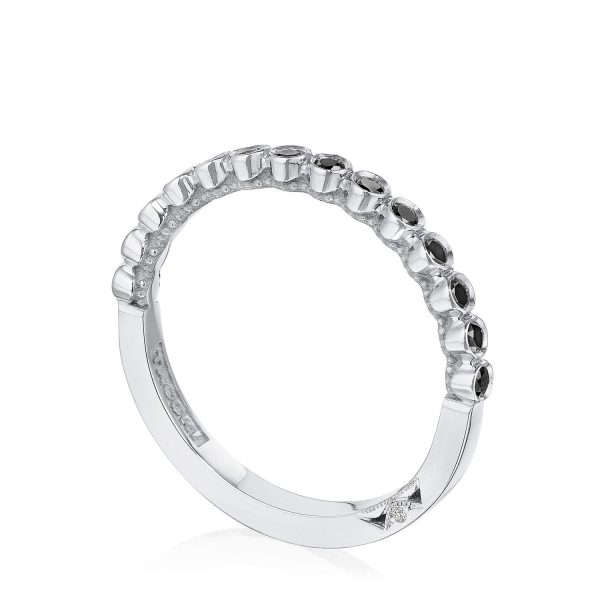 Round Bezel Droplet Wedding Band with Black Diamond - Image 3