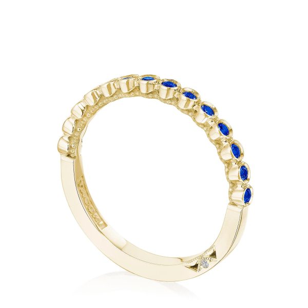 Round Bezel Droplet Wedding Band with Sapphire - Image 3