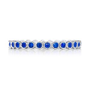 Round Bezel Droplet Wedding Band with Sapphire