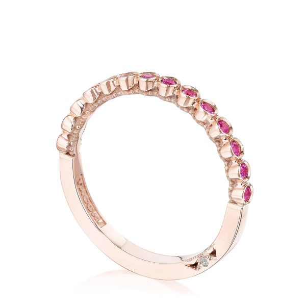 Round Bezel Droplet Wedding Band with Ruby - Image 3