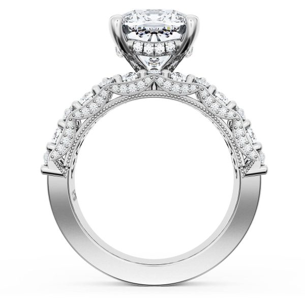 Cushion Solitaire Engagement Ring w/ North South Marquise & Pear Band - Image 2