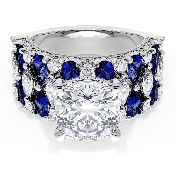 Cushion Solitaire Engagement Ring w/ North South Marquise & Pear Band